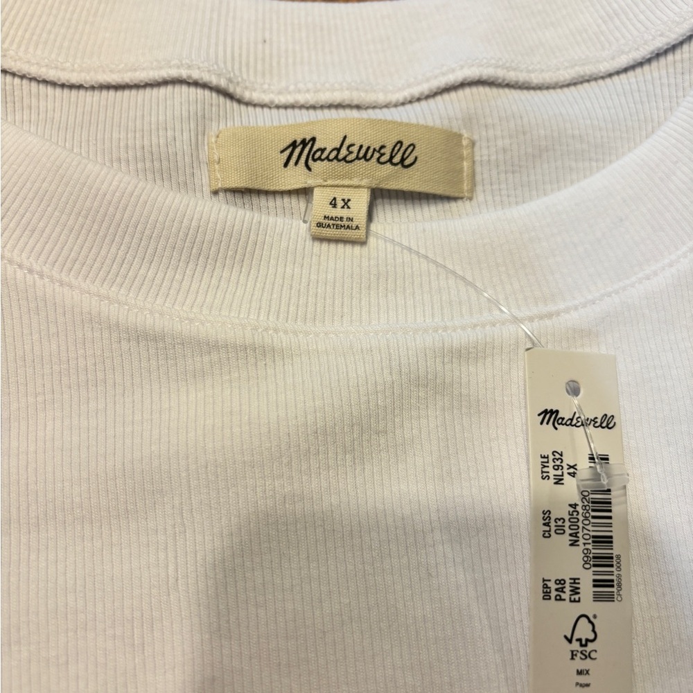 Madewell White Ribbed Top 4X NWT runs small